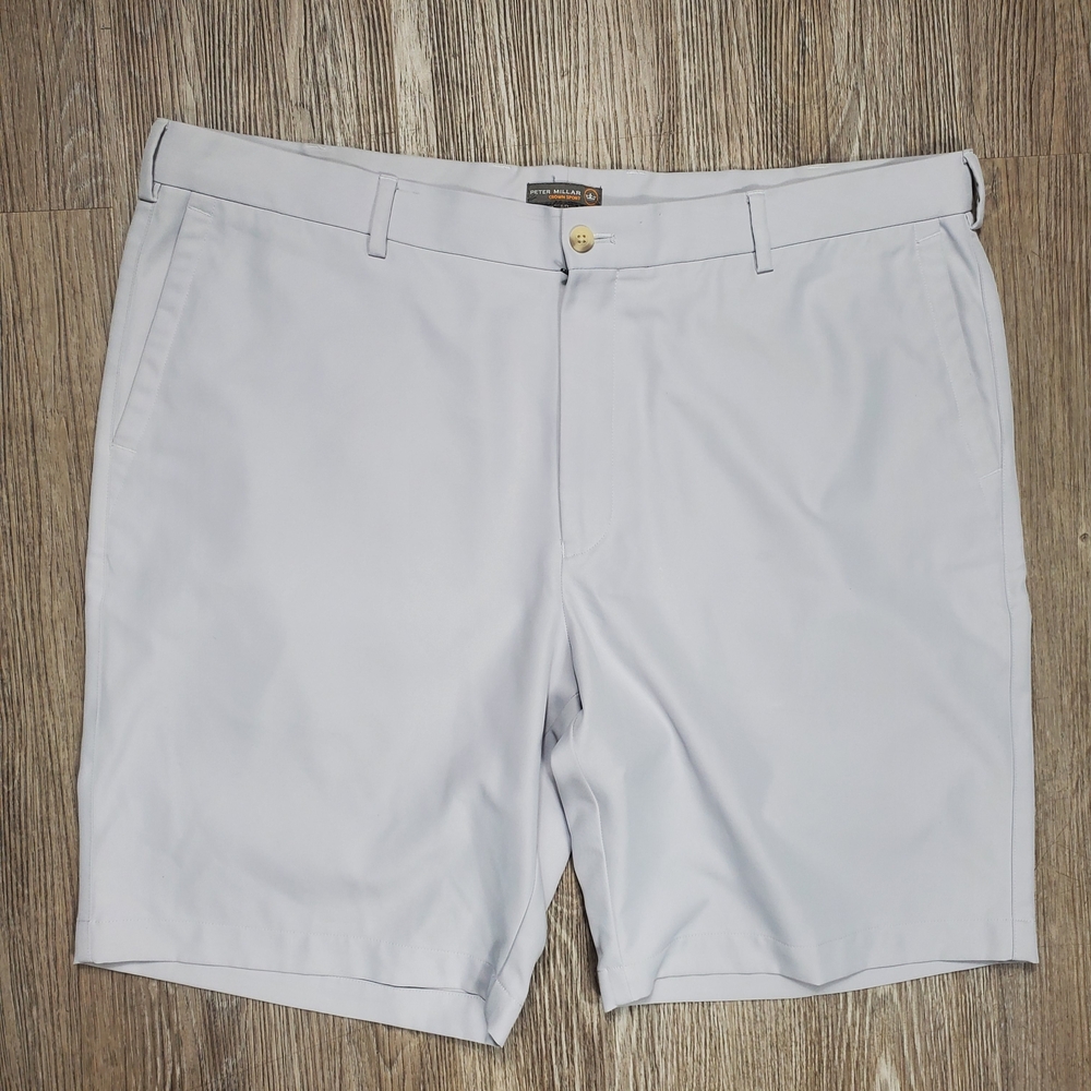 Peter Millar Mens Crown Crafted Flat Front Performance Golf Shorts Size 40 Gray
